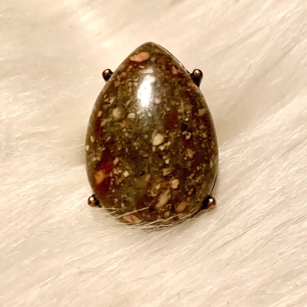 Stone Tear-Drop Ring with Brass Setting